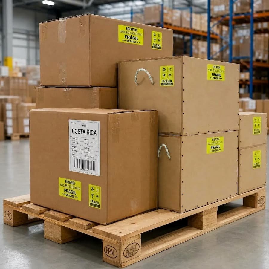 Cajas de mudanza con destino a Costa Rica, listas para embarque